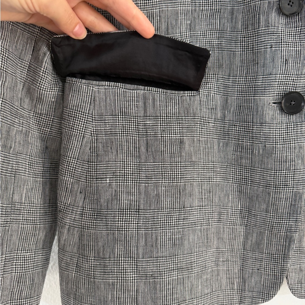 Massimo Dutti Elegant Gray Blazer Size 10 Linen Plaid Jacket - Picture 6 of 15